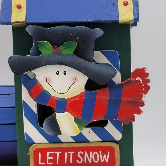 Rustic Wooden Christmas Train Snowman Locomotive Folk Art Holiday Decor 1990s - Picture 4 of 16